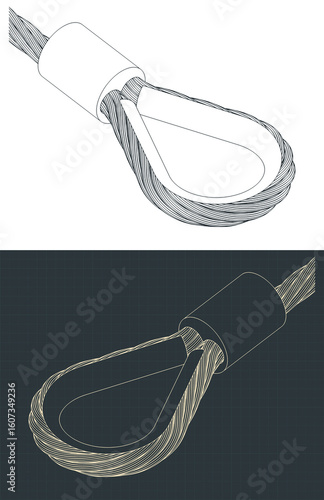 Wire Rope with pressed connector and thimble isometric drawings