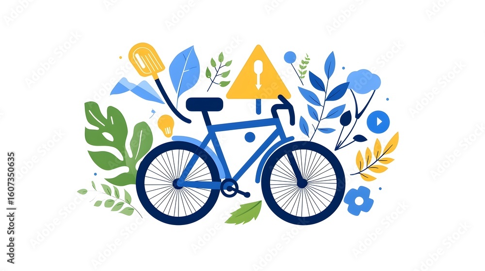 Fototapeta premium Eco Friendly Bicycle with Nature Symbols