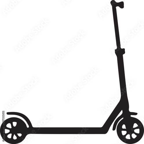 Black silhouette of a kick scooter white background