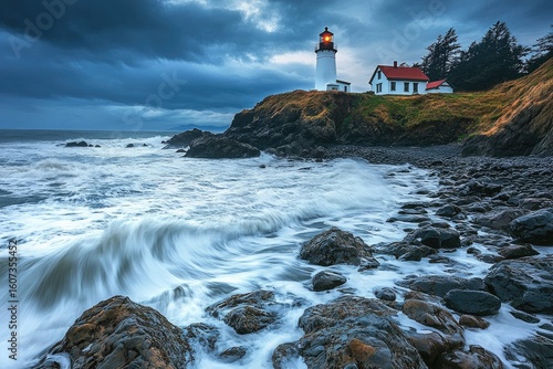 Dramatic coastal scene with lighthouse