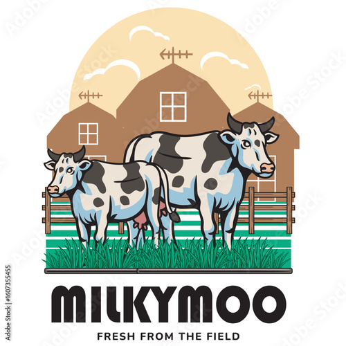 Cow Farm Logo in Retro Style