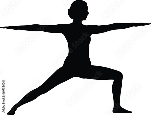 Warrior II Yoga Pose:  Silhouette Graphic for Fitness & Wellness