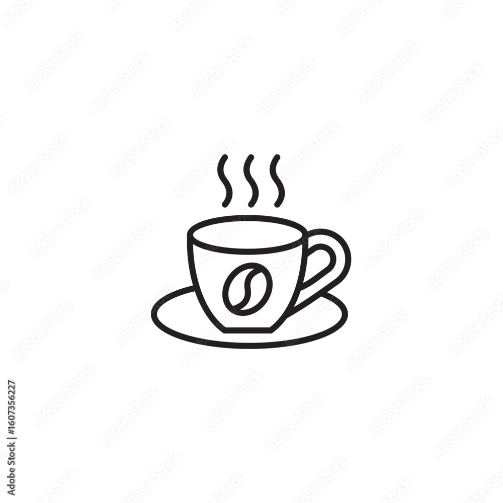 Obraz premium Minimalist coffee cup icon with steaming aroma black and white line art