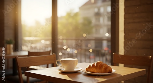 Wallpaper Mural A warm cup of coffee sits on a brown table, a morning breakfast drink in a cozy cafe interior Torontodigital.ca