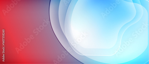 Abstract background features flowing shapes, gradient colors. Red transitions to blue, creating smooth visual effect. Modern design element.