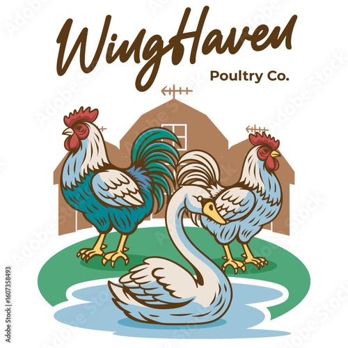 Wings Haven Farm Mascot Logo Illustration