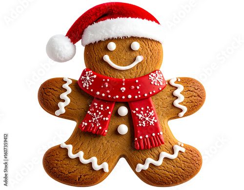 Wallpaper Mural  Gingerbread Man Cookie Wearing Santa Hat and Scarf, Winter Costume Style, isolated Torontodigital.ca