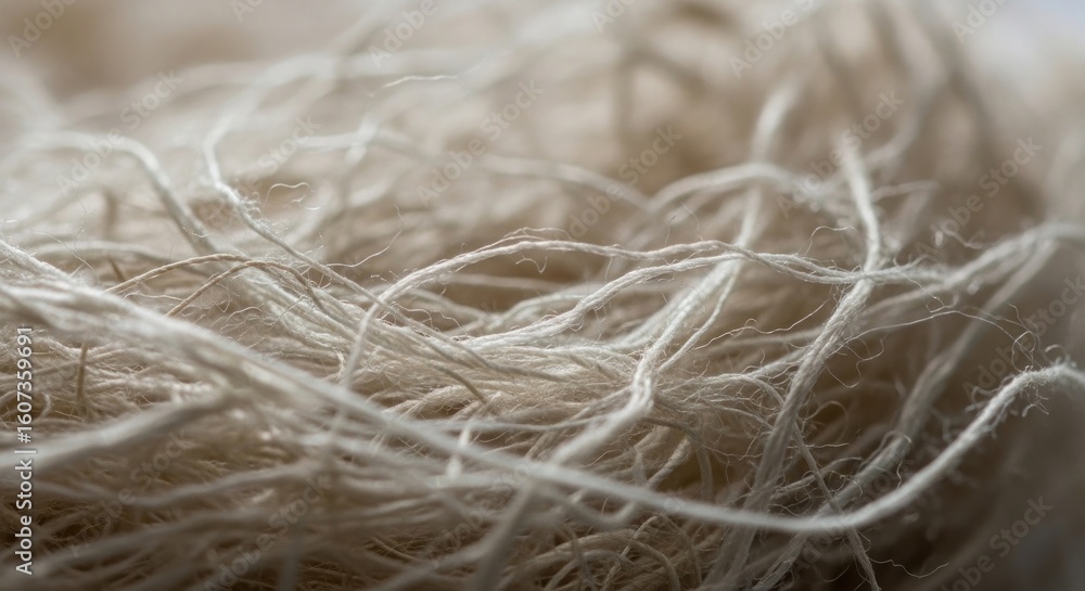 Fototapeta premium Abstract close-up of tangled white and beige threads creating a soft, textured background
