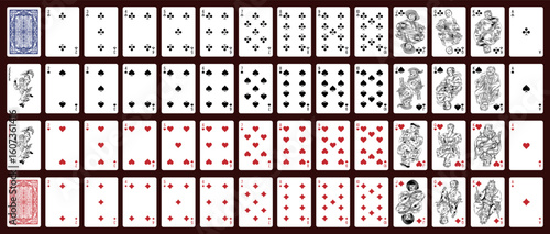 Poker set with isolated cards. Poker playing cards, full deck.