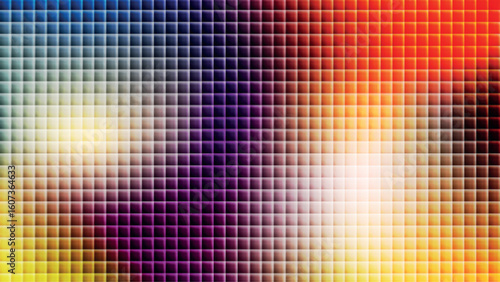 Pixel fractal glass gradient background with purple, pink and yellow blur colors and rippled chrome design. Ribbed lines wallpaper with fluorescent motion and iridescent flow. Vector illustration.