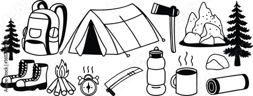 camping essentials vector set