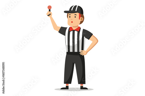 Cartoon referee holding up a red card in a sporting event