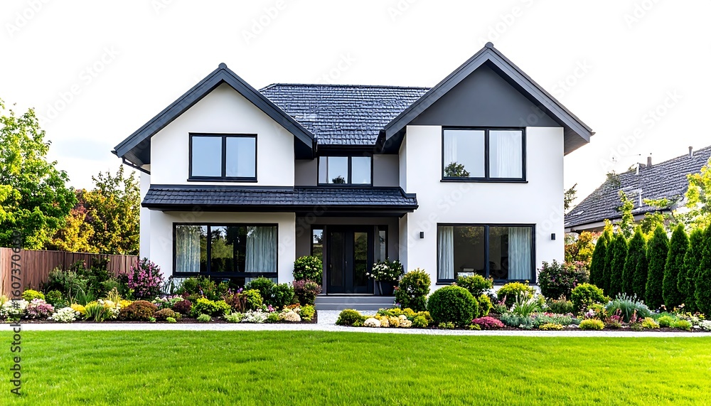 Fototapeta premium Modern two-story house with landscaping