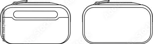 Modern Cosmetic Pouch Design, Front and Back View, Zippered Makeup Bag, Travel Organizer Template, Editable Vector Flat Sketch Illustration.