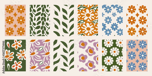 Retro floral patterns with mid century modern design elements