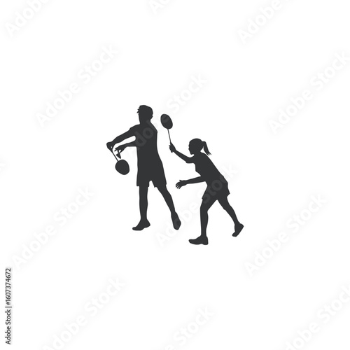 Silhouette of man and woman playing badminton sport game together vector illustration