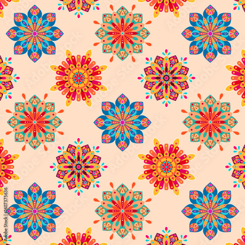 Multicolor mandala floral pattern. Vintage Ornament, vibrant and intricate vector design. Decorative elements, Oriental, Arabic, Indian, Turkish, Pakistan, ottoman motifs.