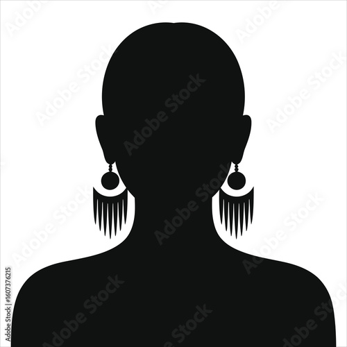 
(Tribal Earrings)Abstract Fringe Dangle Earrings on Black Silhouette - Modern Fashion Jewelry.