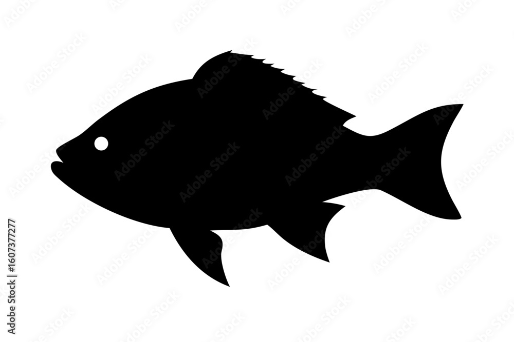 Obraz premium A simple black silhouette of a fish swims gracefully, isolated on white background