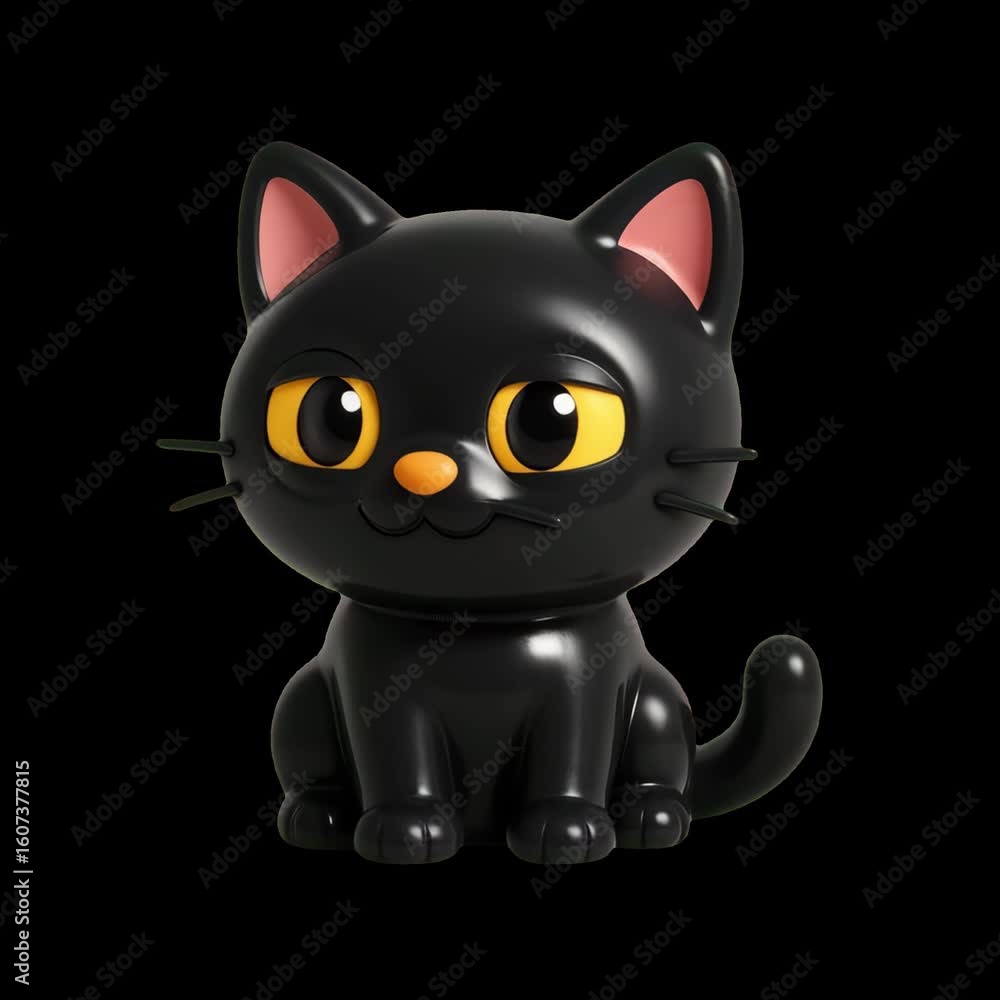 Cute black cat figurine design animation isolated asset, transparent 4K video, alpha channel, ProRes 4444 Cute black cat figurine design animation isolated asset, transparent 4K video, alpha channel, ProRes 4444
