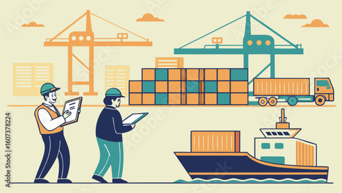 Global trade shipping logistics international export import supply chain management illustration vector design