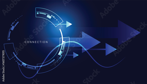 Abstract digital connection design with arrows and circles representing network communication and modern technology concepts.