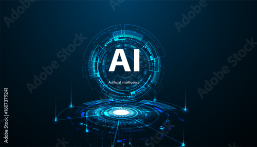 A stunning visual representation of artificial intelligence, showcasing a glowing AI symbol within a futuristic digital environment. Perfect for tech-related content.