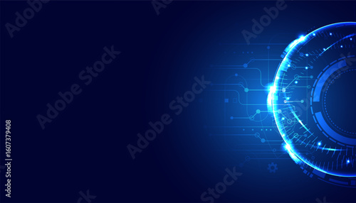 abstract circle digital cyber security fingerprint connection and communication futuristic on blue background.