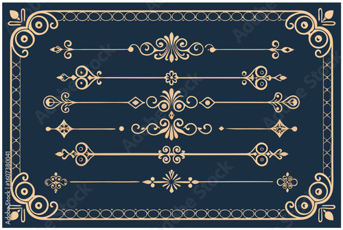 Luxury Vintage Decorative Design Set: Gold Ornate Frame, Borders & Dividers

