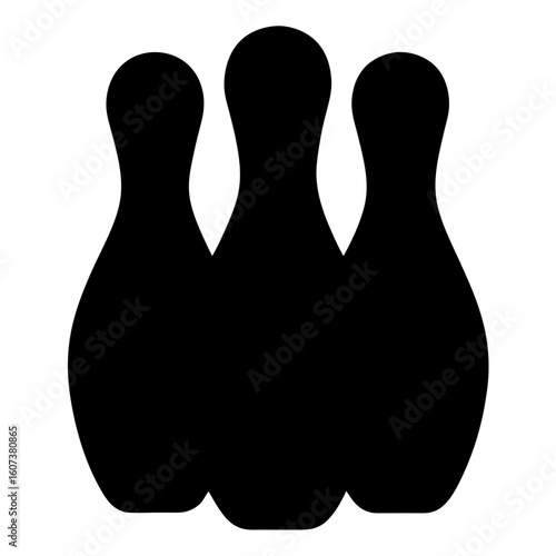 Three black bowling pins standing side by side in silhouette form