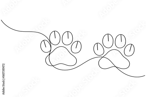 Continuous line drawing of a dog paw print isolated on white background for pet lover design