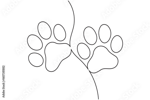Continuous line drawing of a dog paw print isolated on white background for pet lover design