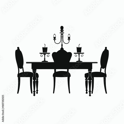 Elegant dining table silhouette with clean lines presented isolated on white background