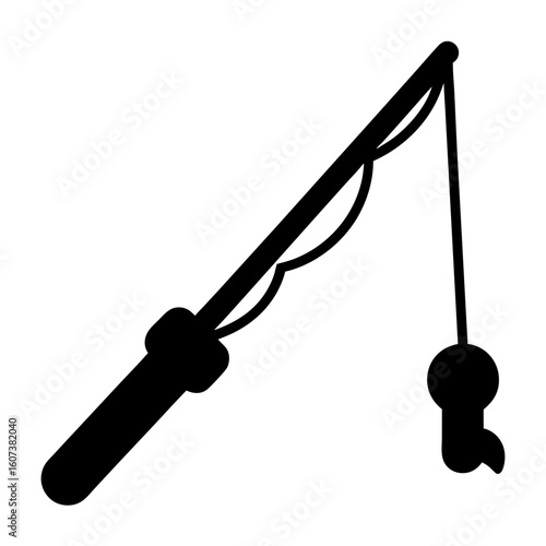 Simple cartoon fishing rod with bait silhouette image for any project