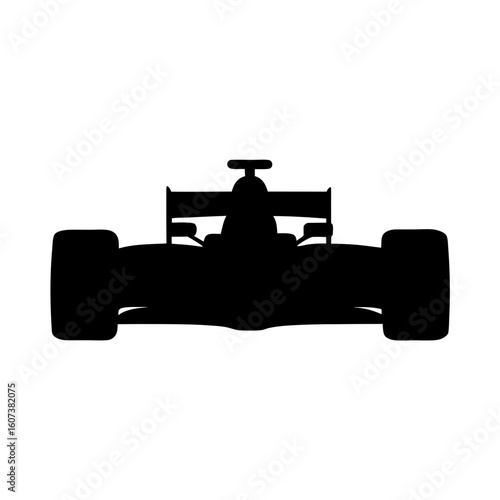 Silhouette of a modern Formula One race car facing forward on white