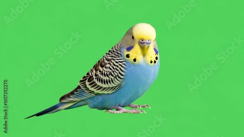 Blue and Yellow Budgie on Green Screen