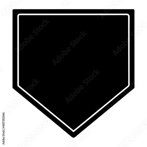 Stylized black baseball home plate with a double white line border