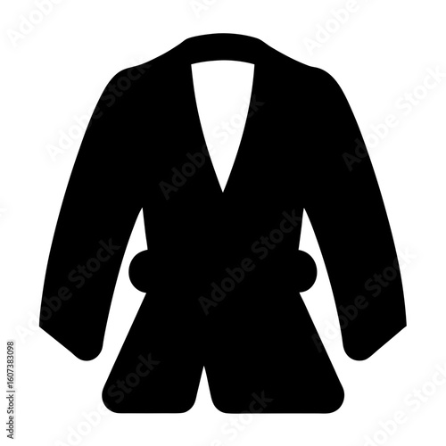 Black silhouette of a martial arts gi uniform with belt and vneck