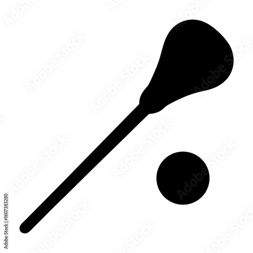 Lacrosse stick and ball silhouette isolated on a white background