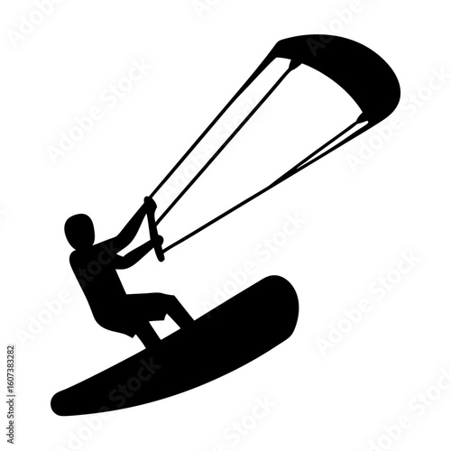 Black Silhouette Image of a Kitesurfer Performing a Stunt on the Water