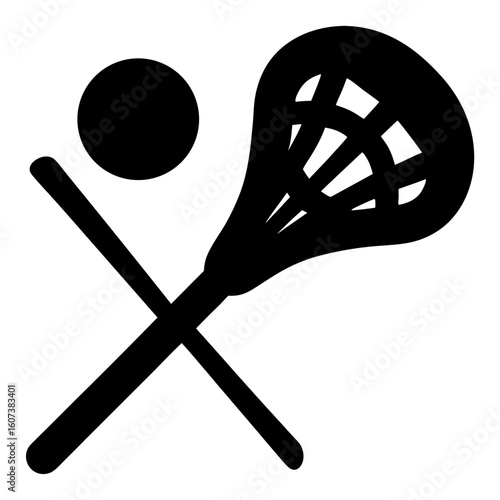 Lacrosse equipment with stick and ball crossed in front of each other