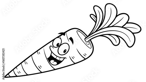 Cute Cartoon Carrot Coloring Page Black and White Line Art Vegetable Illustration Printable Fun Kids Activity