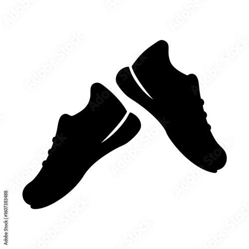 Two Silhouette Sneakers Positioned Diagonally on a White Background, Featuring Laces