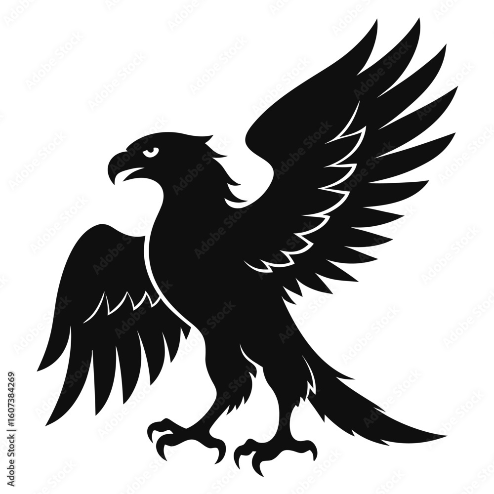 Obraz premium Majestic eagle silhouette in flight isolated on white background