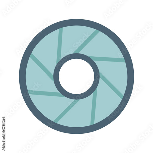 Abstract circular aperture graphic in muted shades on black