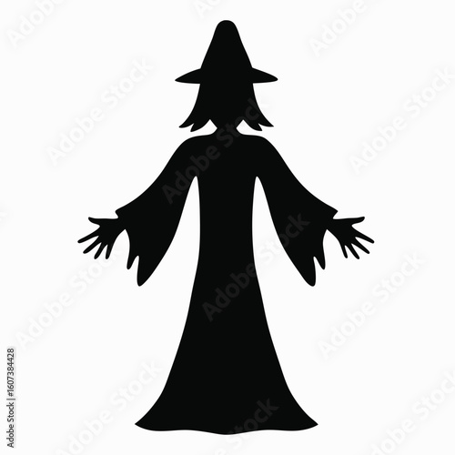 Black Silhouette of a Witch with Arms Outstretched
