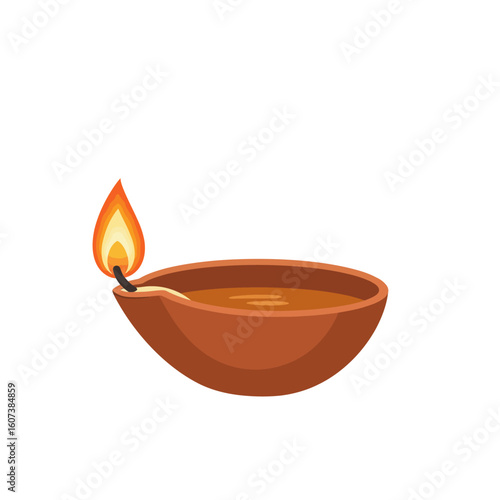 Earthen Diya Lamp with Flickering Flame, Symbolizing Light and Hope