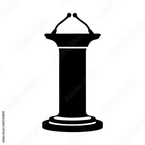 Black and white vector image of a podium with two microphones