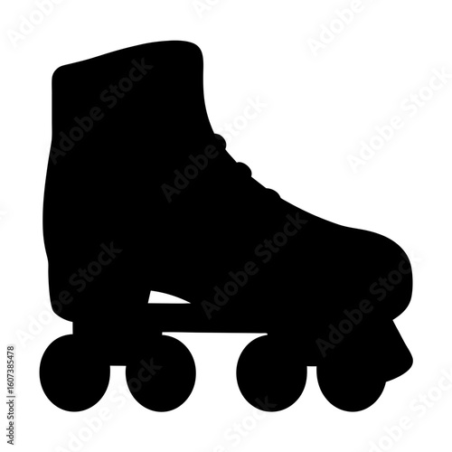Classic black roller skate silhouette with boot and four wheels in vector
