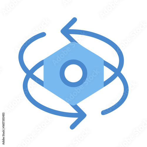 Flat Hexagon with arrows encircling, symbolizing rotate and refresh
